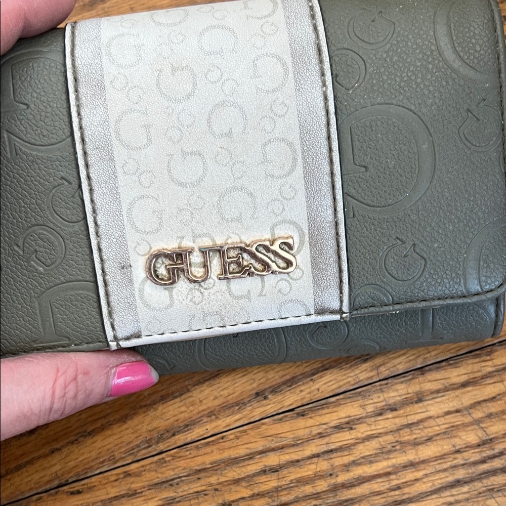 Guess Olive and Light Gray Embossed Wallet - Picture 2 of 4